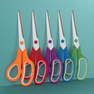 5-Pack Assorted Colors, Double-Color Ultra-Sharp Thick Blade Scissors, Comfort Grip, for Office Desk Accessories, Sewing Fabric, Home Crafts, Learning Supplies, Right/Left Hand, Stainless Steel Body