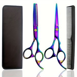 Professional Hair Cutting Shears Set, 6 Inch Barber Hair Cutting Scissors Kit, Hairdressing Thinning Shears For Hair Cutting, Sharp Blades Haircut Scissors Kit For Women/Men/kids (Rainbow)