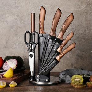 Knife Set, 8 Pcs Rust Proof Knives Set for Kitchen, with Acrylic Stand, Sharpener, Scissors, Stainless Steel kitchen knife set Nonstick and No Scratch